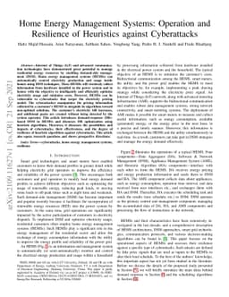 Home Energy Management Systems: Operation and Resilience of Heuristics
  against Cyberattacks