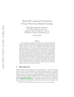 Morse-STF: Improved Protocols for Privacy-Preserving Machine Learning