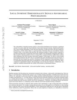 Local Intrinsic Dimensionality Signals Adversarial Perturbations
