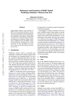 Robustness and Sensitivity of BERT Models Predicting Alzheimer's Disease
  from Text