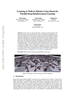 Learning to Walk in Minutes Using Massively Parallel Deep Reinforcement
  Learning