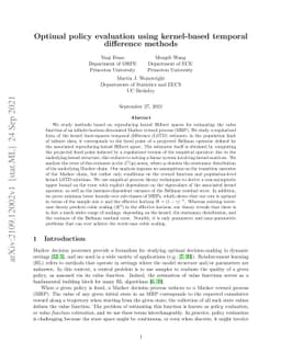 Optimal policy evaluation using kernel-based temporal difference methods