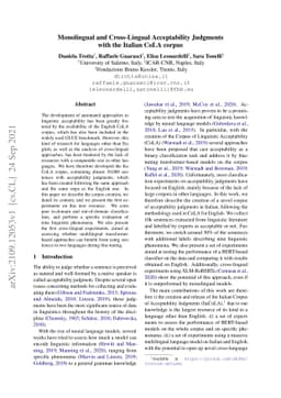 Monolingual and Cross-Lingual Acceptability Judgments with the Italian
  CoLA corpus