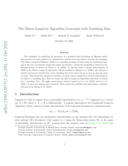 The Mirror Langevin Algorithm Converges with Vanishing Bias