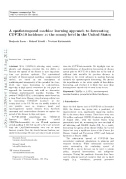 A spatiotemporal machine learning approach to forecasting COVID-19
  incidence at the county level in the USA