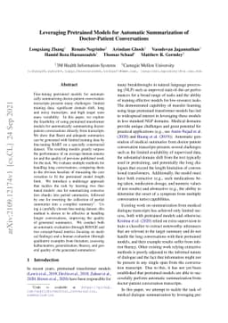 Leveraging Pretrained Models for Automatic Summarization of
  Doctor-Patient Conversations