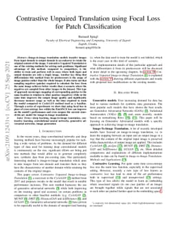 Contrastive Unpaired Translation using Focal Loss for Patch
  Classification