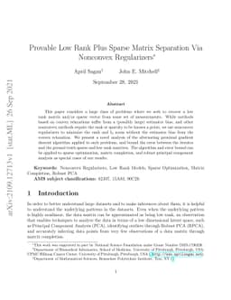 Provable Low Rank Plus Sparse Matrix Separation Via Nonconvex
  Regularizers