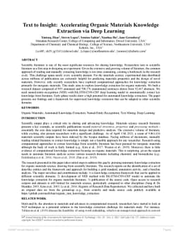 Text to Insight: Accelerating Organic Materials Knowledge Extraction via
  Deep Learning