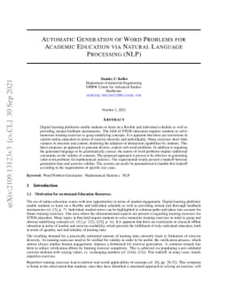 Automatic Generation of Word Problems for Academic Education via Natural
  Language Processing (NLP)