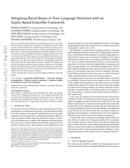 Mitigating Racial Biases in Toxic Language Detection with an
  Equity-Based Ensemble Framework