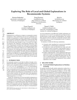 Exploring The Role of Local and Global Explanations in Recommender
  Systems