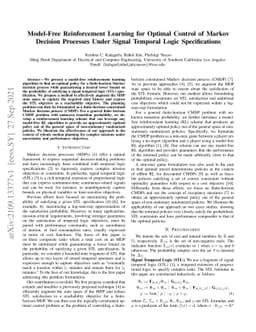 Model-Free Reinforcement Learning for Optimal Control of MarkovDecision
  Processes Under Signal Temporal Logic Specifications