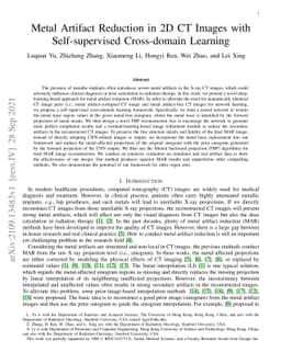 Metal Artifact Reduction in 2D CT Images with Self-supervised
  Cross-domain Learning
