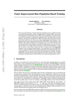 Faster Improvement Rate Population Based Training