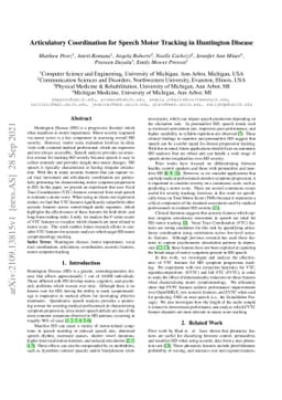 Articulatory Coordination for Speech Motor Tracking in Huntington
  Disease