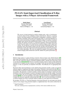 3N-GAN: Semi-Supervised Classification of X-Ray Images with a 3-Player
  Adversarial Framework