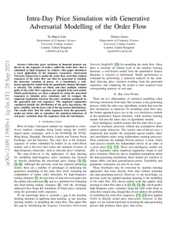Intra-Day Price Simulation with Generative Adversarial Modelling of the
  Order Flow