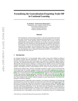Formalizing the Generalization-Forgetting Trade-off in Continual
  Learning