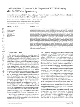 An Explainable-AI approach for Diagnosis of COVID-19 using MALDI-ToF
  Mass Spectrometry