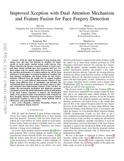 Improved Xception with Dual Attention Mechanism and Feature Fusion for
  Face Forgery Detection