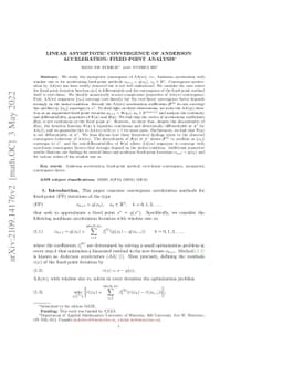 Linear Asymptotic Convergence of Anderson Acceleration: Fixed-Point
  Analysis