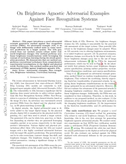 On Brightness Agnostic Adversarial Examples Against Face Recognition
  Systems