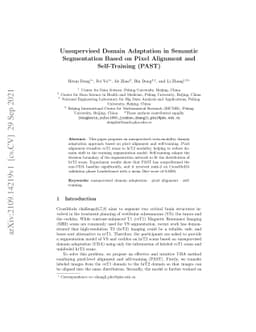 Unsupervised Domain Adaptation in Semantic Segmentation Based on Pixel
  Alignment and Self-Training