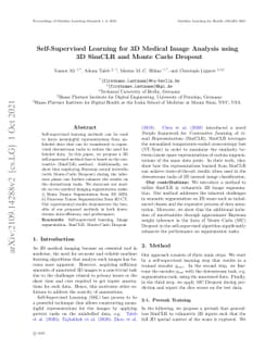 Self-Supervised Learning for 3D Medical Image Analysis using 3D SimCLR
  and Monte Carlo Dropout