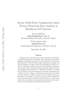 Secure Multi-Party Computation based Privacy Preserving Data Analysis in
  Healthcare IoT Systems