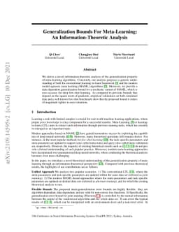 Generalization Bounds For Meta-Learning: An Information-Theoretic
  Analysis