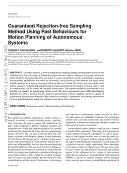 Guaranteed Rejection-free Sampling Method Using Past Behaviours for
  Motion Planning of Autonomous Systems