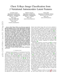 Chest X-Rays Image Classification from beta-Variational Autoencoders
  Latent Features