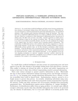 Private sampling: a noiseless approach for generating differentially
  private synthetic data