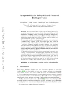 Interpretability in Safety-Critical FinancialTrading Systems