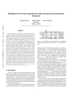 PubTables-1M: Towards comprehensive table extraction from unstructured
  documents