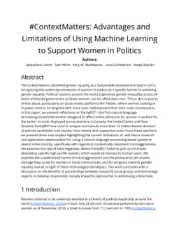 #ContextMatters: Advantages and Limitations of Using Machine Learning to
  Support Women in Politics