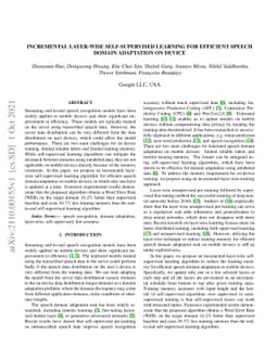 Incremental Layer-wise Self-Supervised Learning for Efficient Speech
  Domain Adaptation On Device