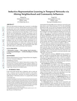 Inductive Representation Learning in Temporal Networks via Mining
  Neighborhood and Community Influences