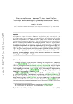 Discovering Boundary Values of Feature-based Machine Learning
  Classifiers through Exploratory Datamorphic Testing