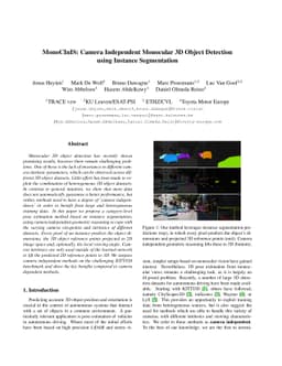 MonoCInIS: Camera Independent Monocular 3D Object Detection using
  Instance Segmentation