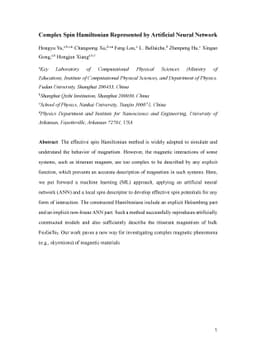 Complex Spin Hamiltonian Represented by Artificial Neural Network