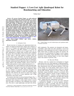 Stanford Pupper: A Low-Cost Agile Quadruped Robot for Benchmarking and
  Education