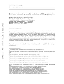 Text-based automatic personality prediction: A bibliographic review