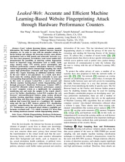 Leaked-Web: Accurate and Efficient Machine Learning-Based Website
  Fingerprinting Attack through Hardware Performance Counters