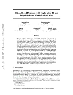 Hit and Lead Discovery with Explorative RL and Fragment-based Molecule
  Generation