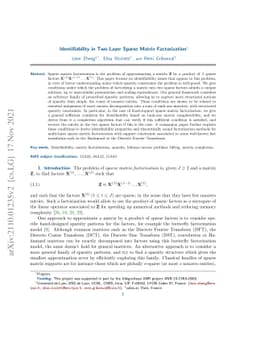 Identifiability in Two-Layer Sparse Matrix Factorization