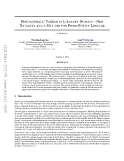 Protagonists' Tagger in Literary Domain -- New Datasets and a Method for
  Person Entity Linkage