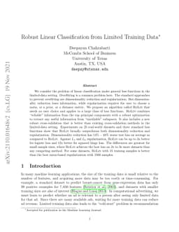 Robust Linear Classification from Limited Training Data