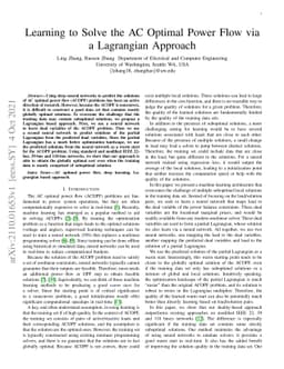 Learning to Solve the AC Optimal Power Flow via a Lagrangian Approach